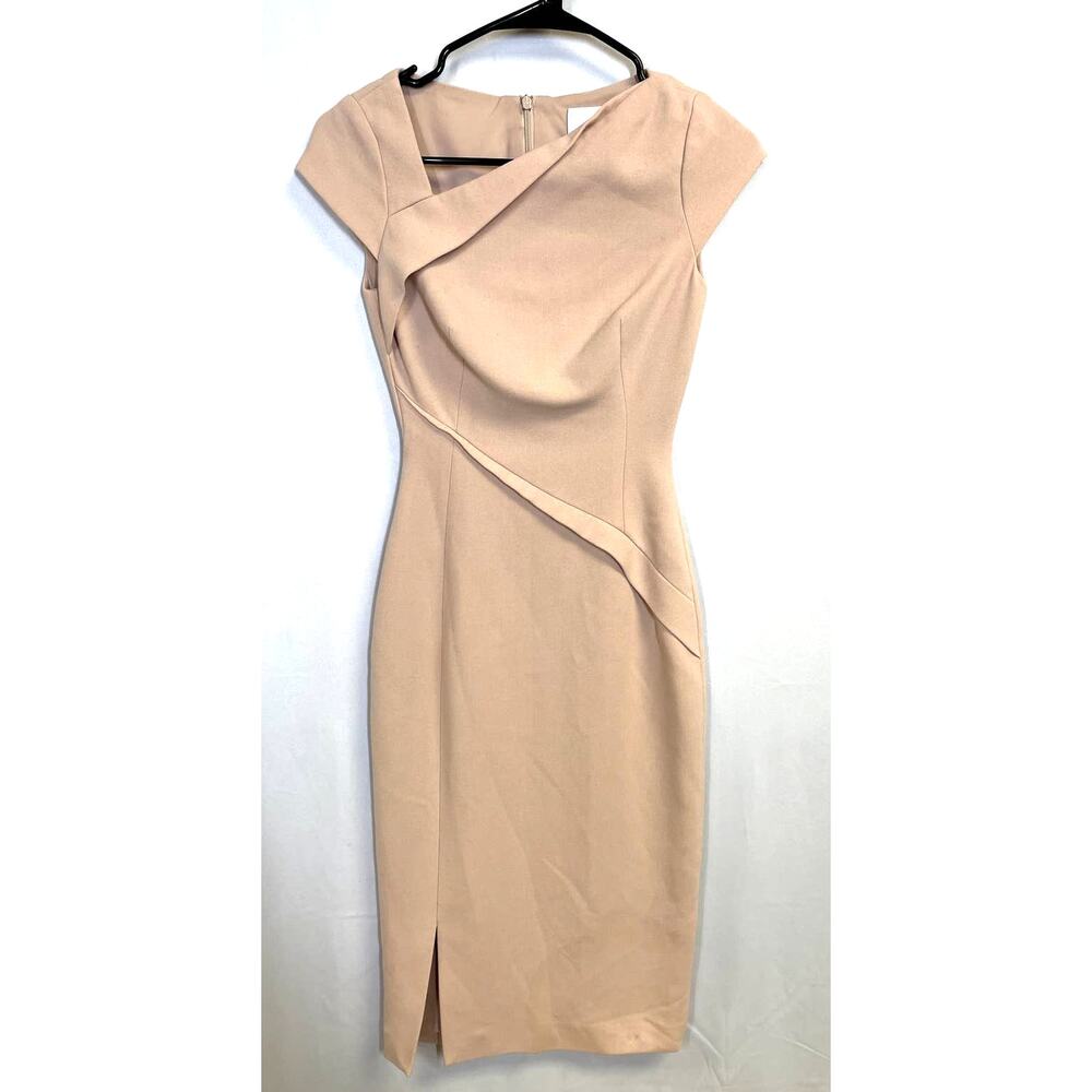 L.K. BENNETT Sissi Asymmetric Neck Knee Length Sheath Dress Pink/nude